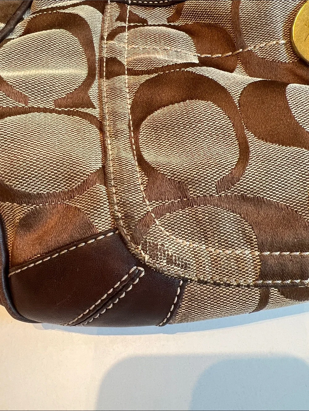 vintage Coach Ergo Signature Canvas Y2K hobo jacquard C monogram  brown leather
